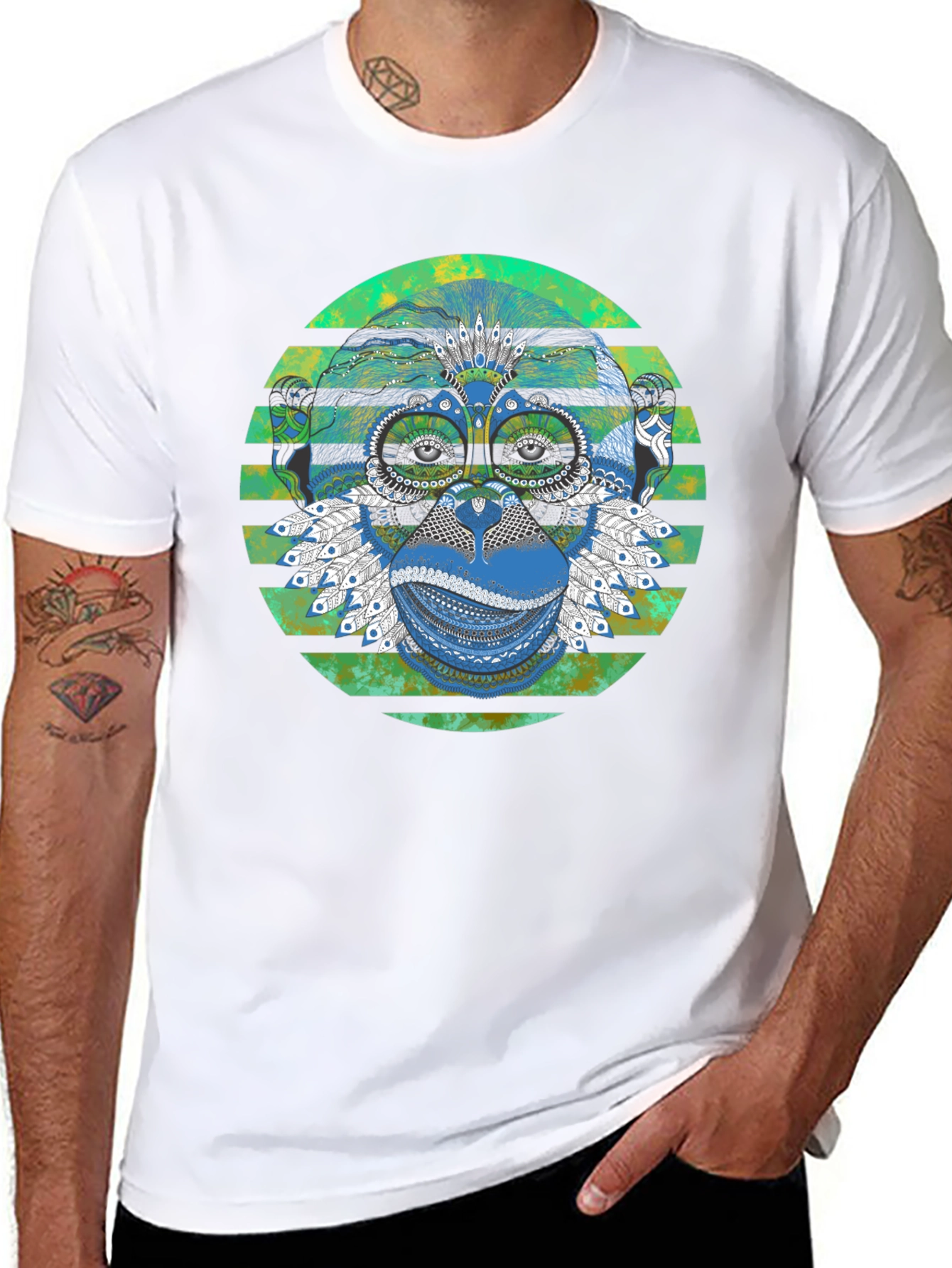 Tribal Monkey Graphic Print Mens T-Shirt