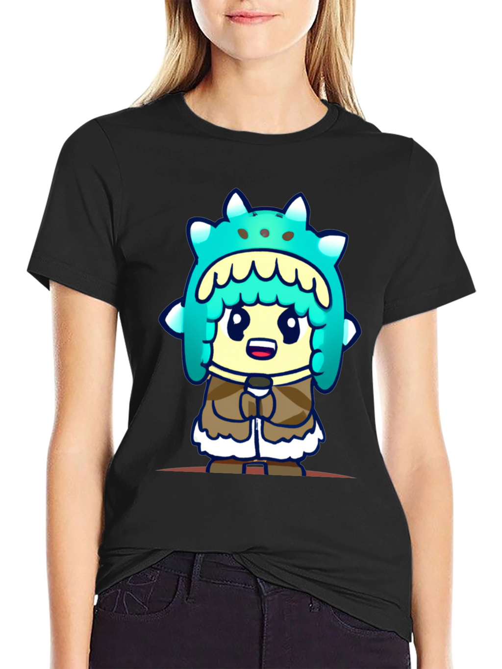 Cartoon Character T-Shirt - Black Cotton Tee