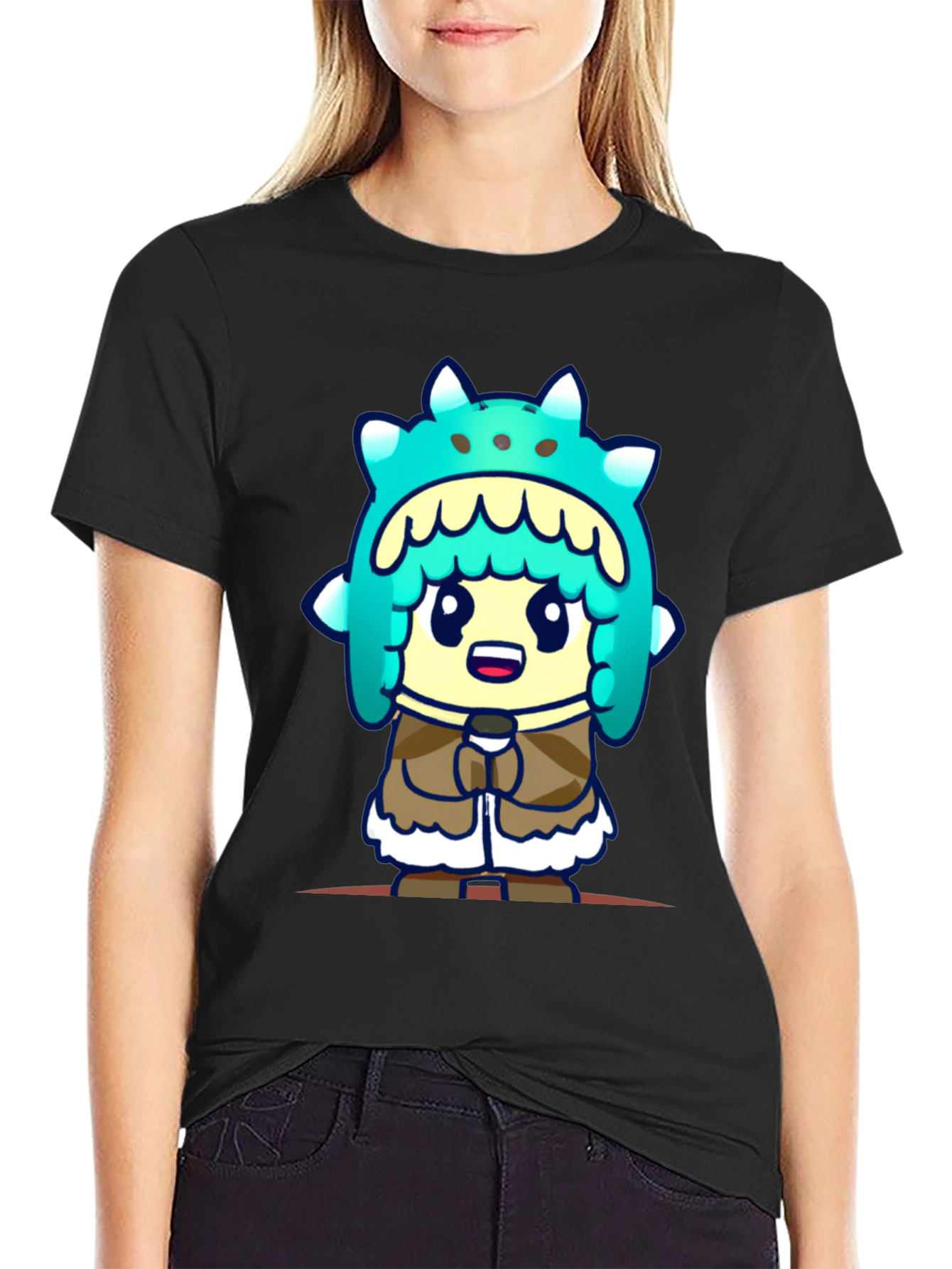 Cartoon Character T-Shirt - Black Cotton Tee