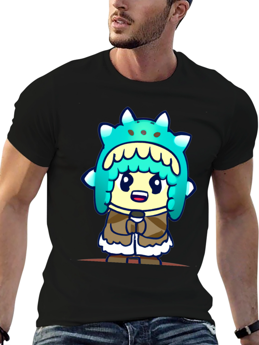 Cartoon Character T-Shirt - Black Cotton Tee