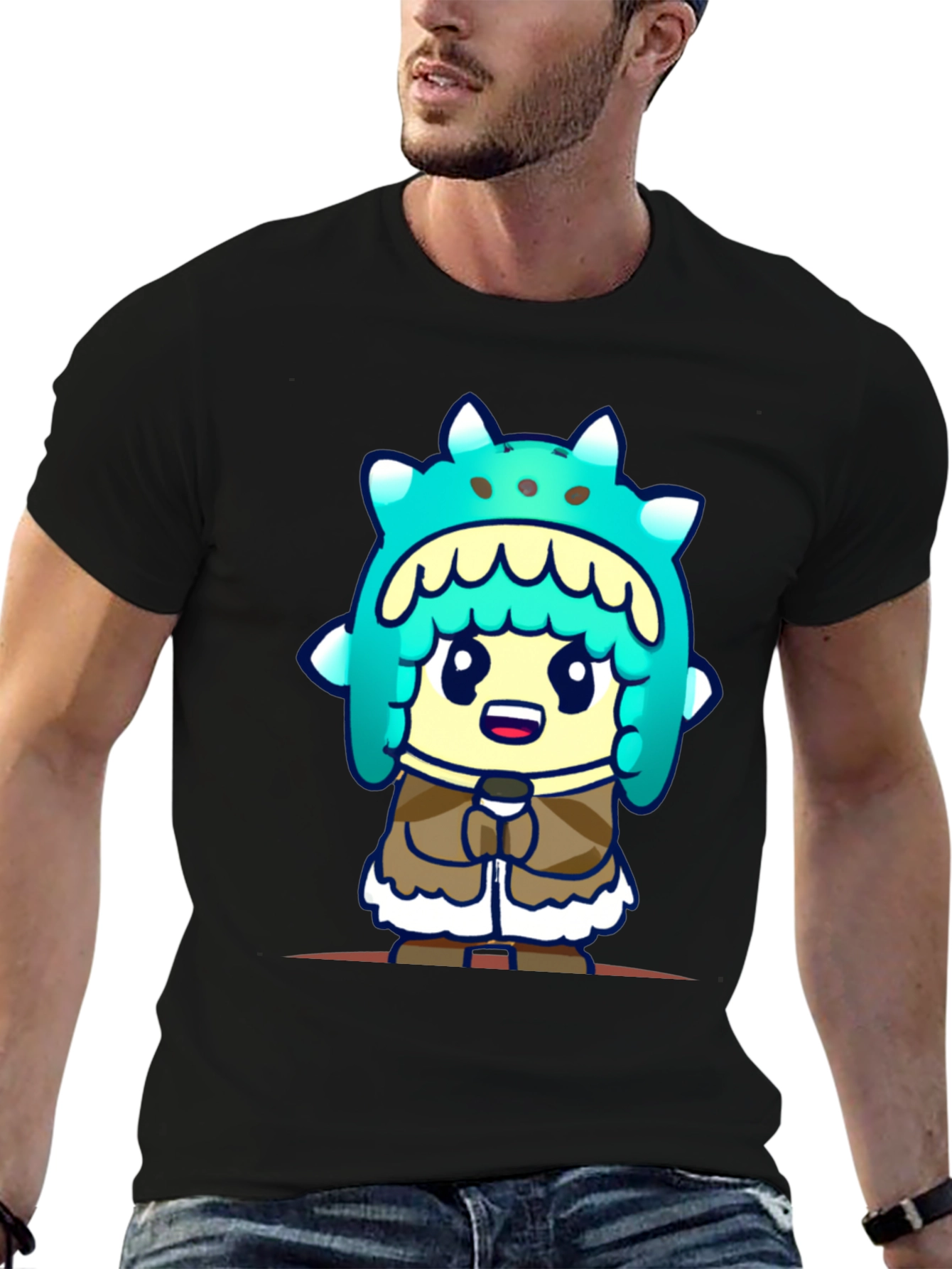 Cartoon Character T-Shirt - Black Cotton Tee