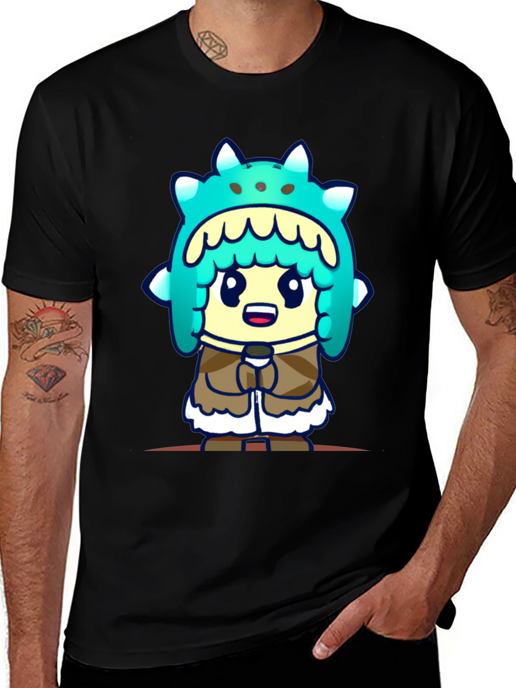 Cartoon Character T-Shirt - Black Cotton Tee