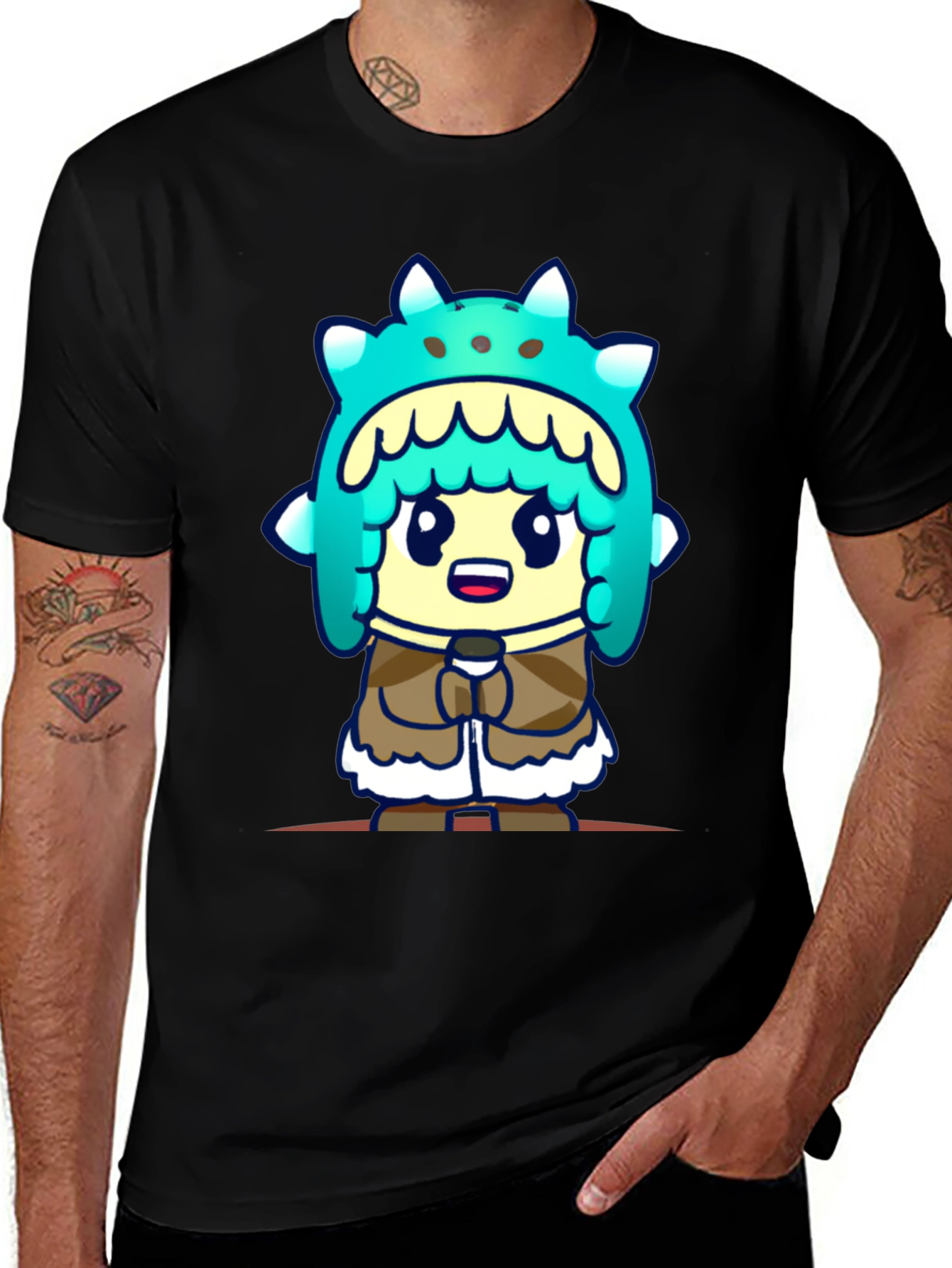 Cartoon Character T-Shirt - Black Cotton Tee