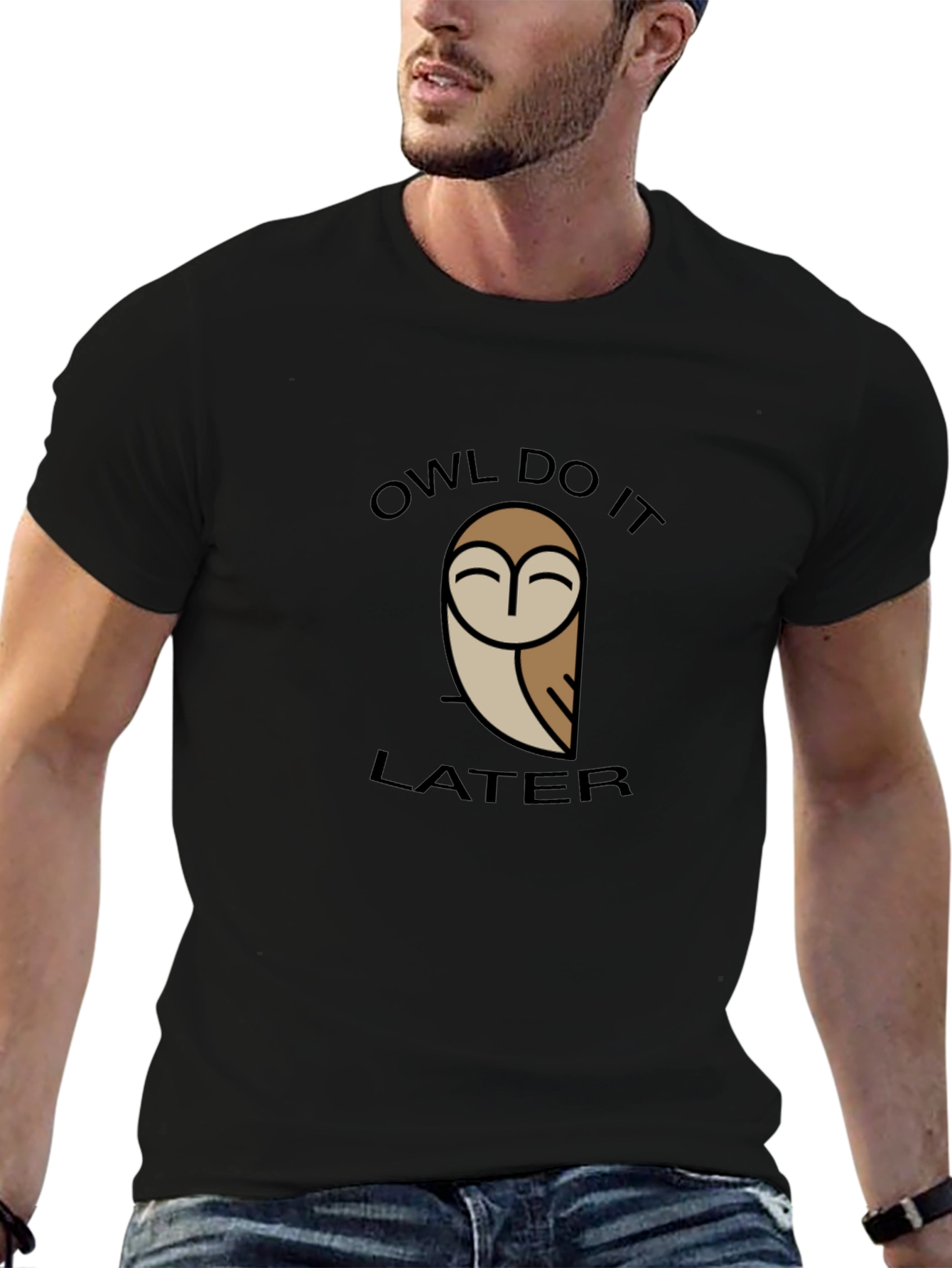 Owl Do It Later Graphic Tee - Black Cotton T-Shirt