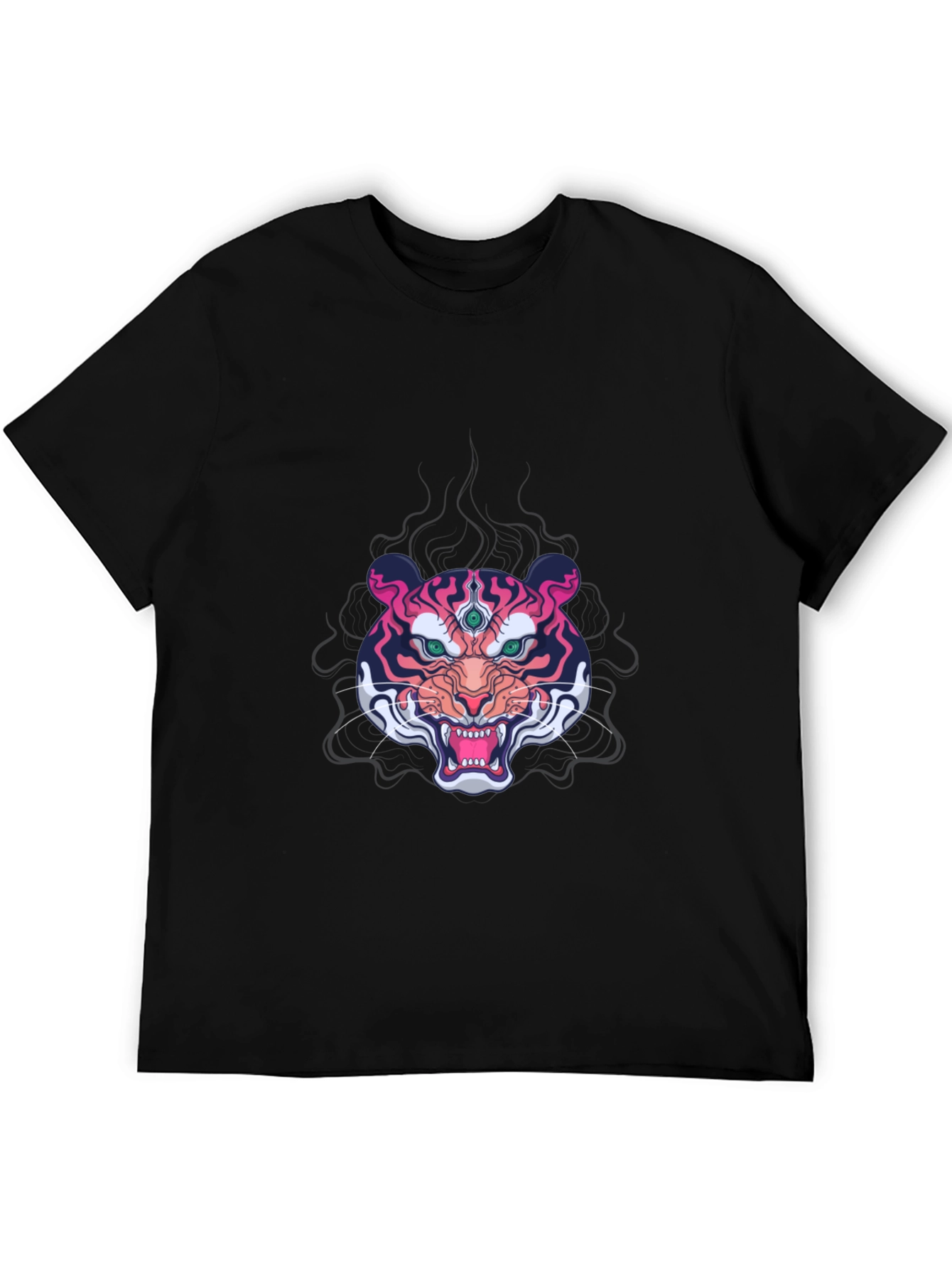 Mens Black Graphic Tee - Third Eye Tiger Design