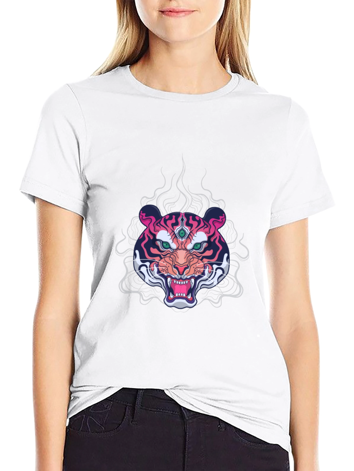 Mens Black Graphic Tee - Third Eye Tiger Design