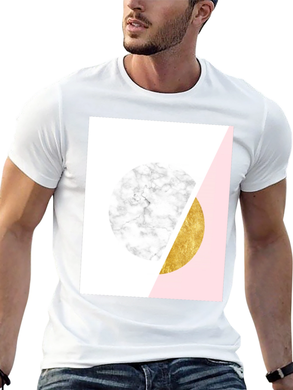Geometric Marble and Gold Circle T-Shirt