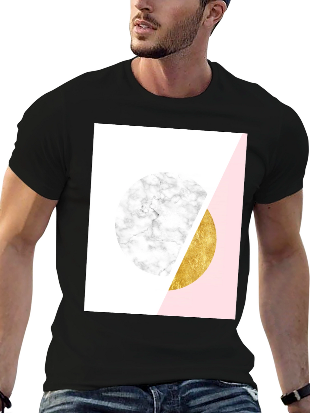 Geometric Marble and Gold Circle T-Shirt