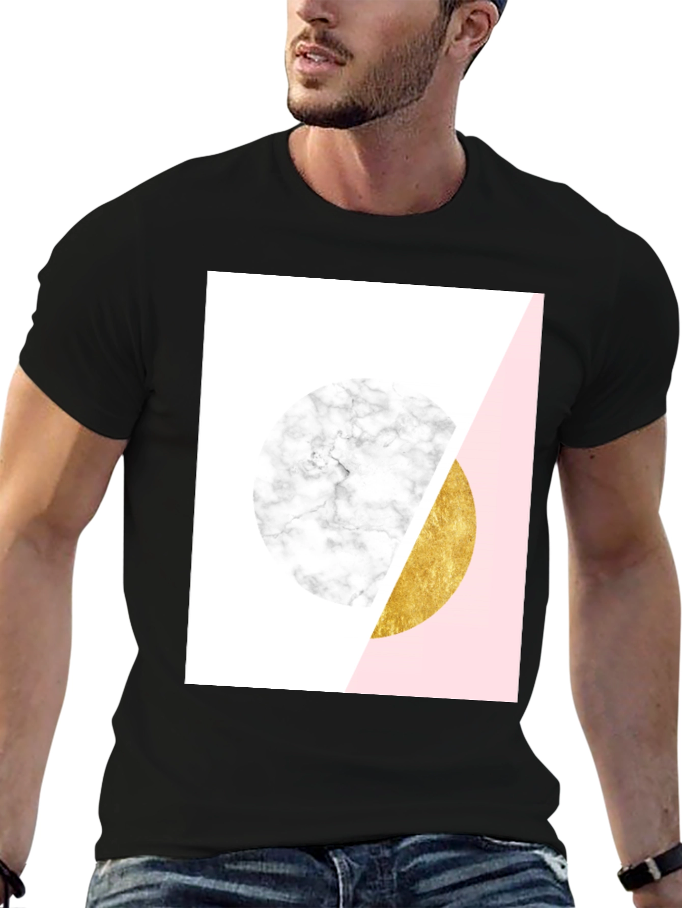 Geometric Marble and Gold Circle T-Shirt