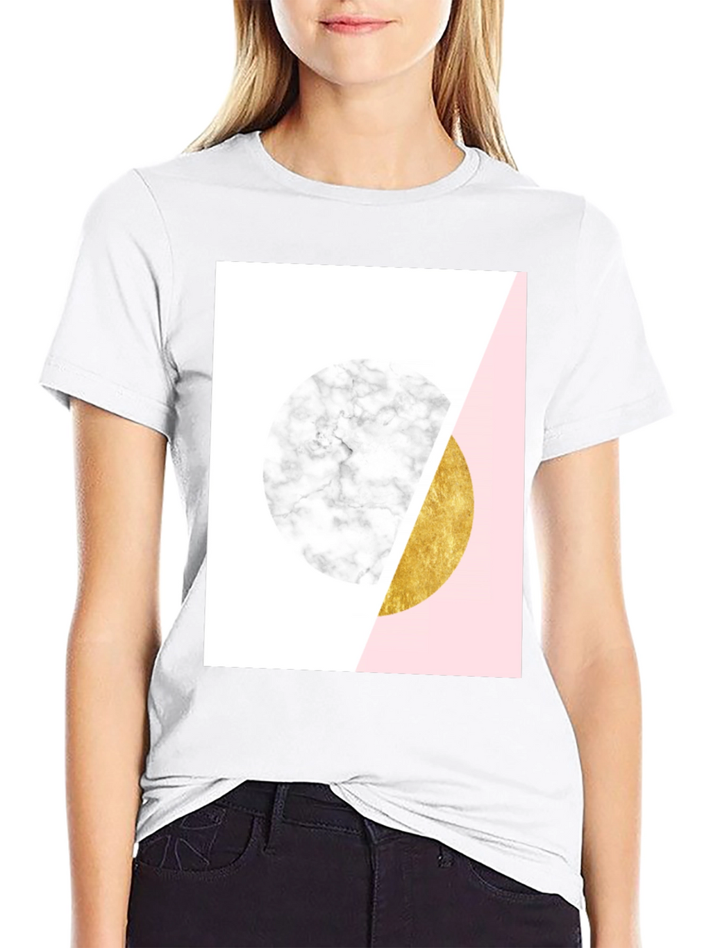 Geometric Marble and Gold Circle T-Shirt