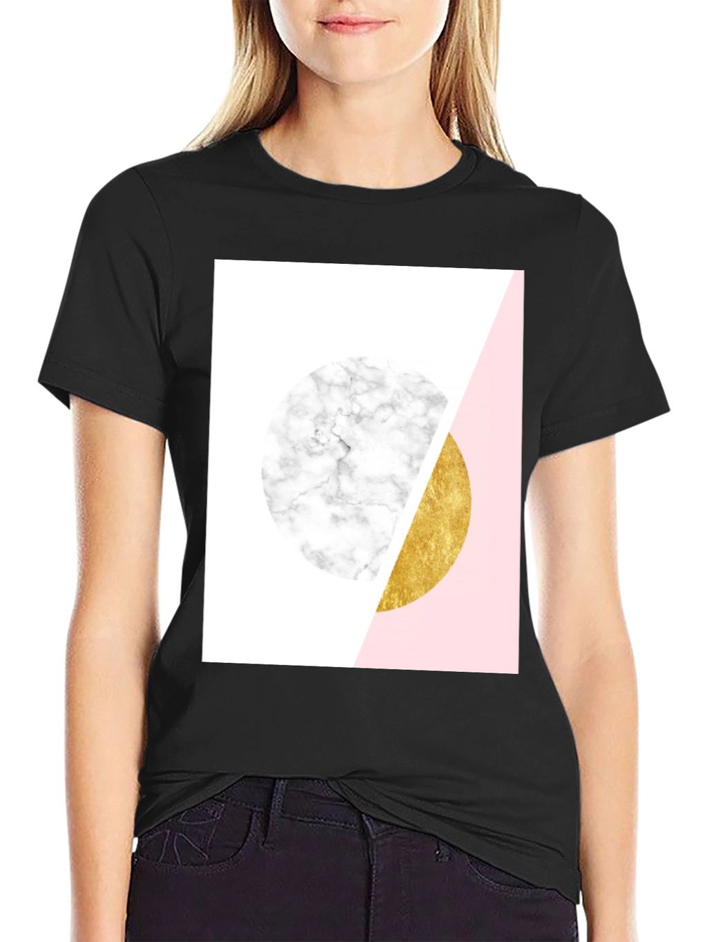 Geometric Marble and Gold Circle T-Shirt