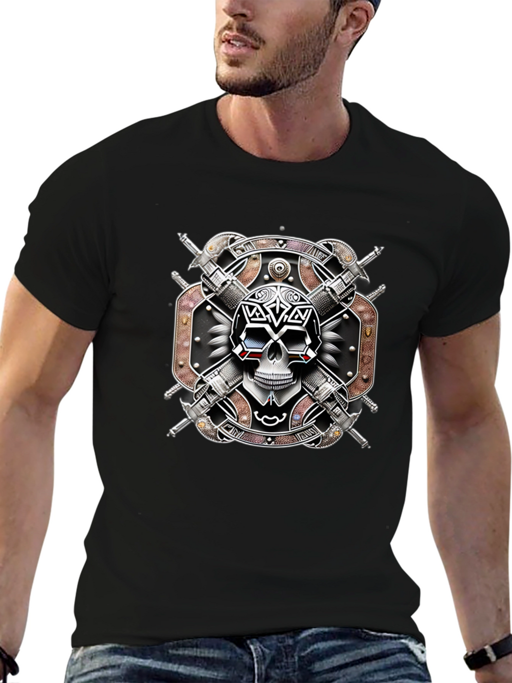 Skull & Swords Graphic Tee - Edgy Style