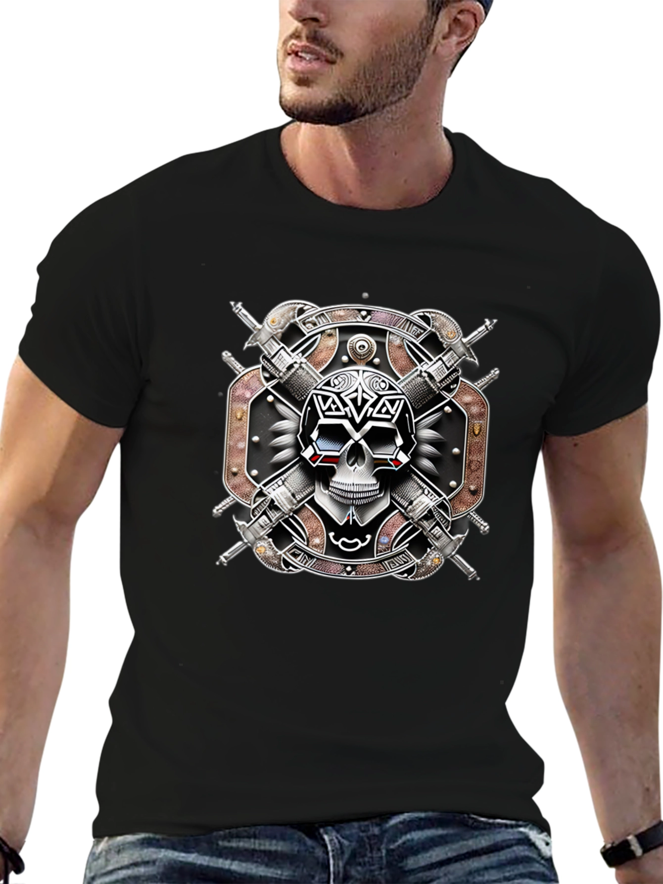 Skull & Swords Graphic Tee - Edgy Style