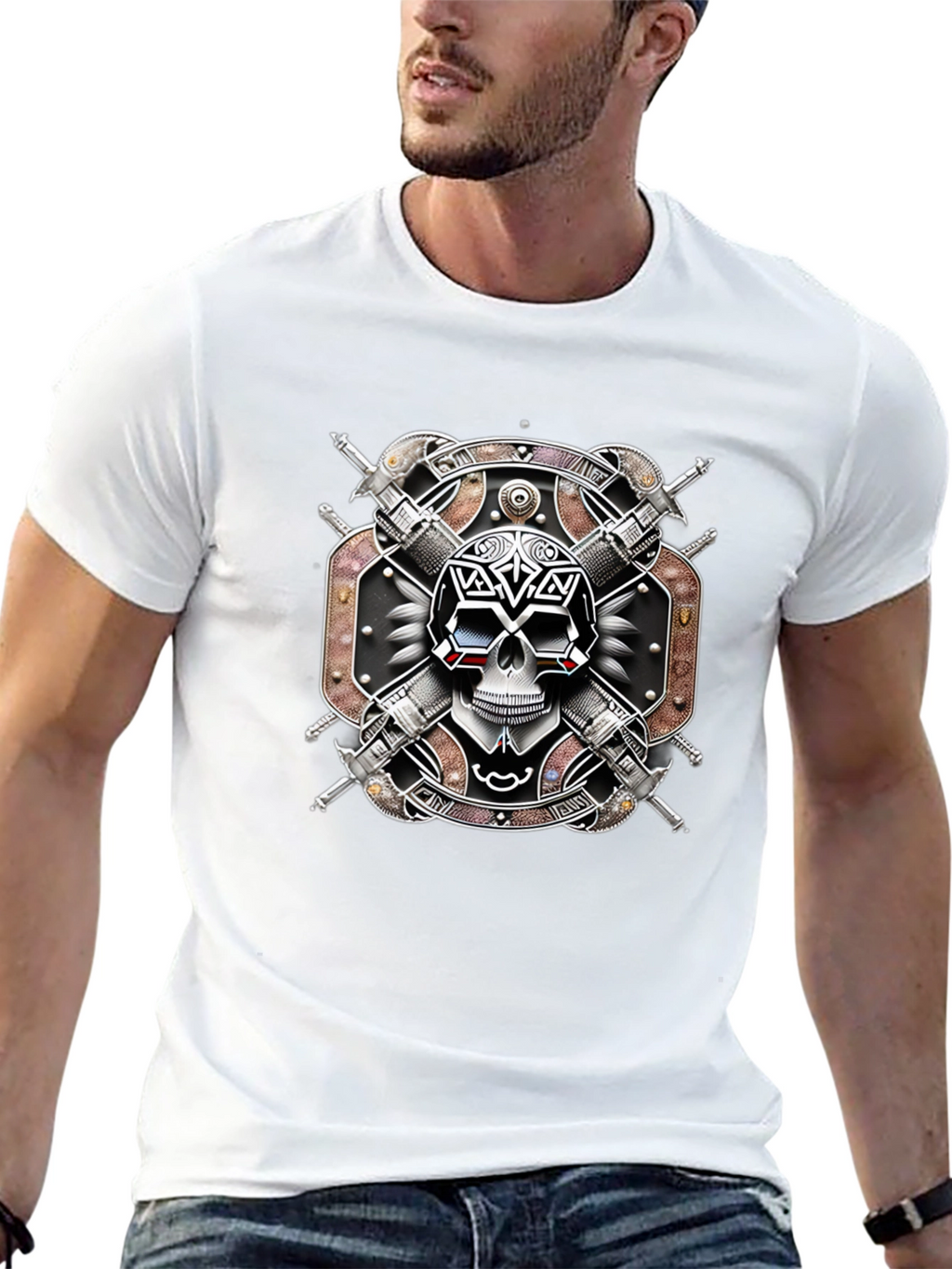Skull & Swords Graphic Tee - Edgy Style
