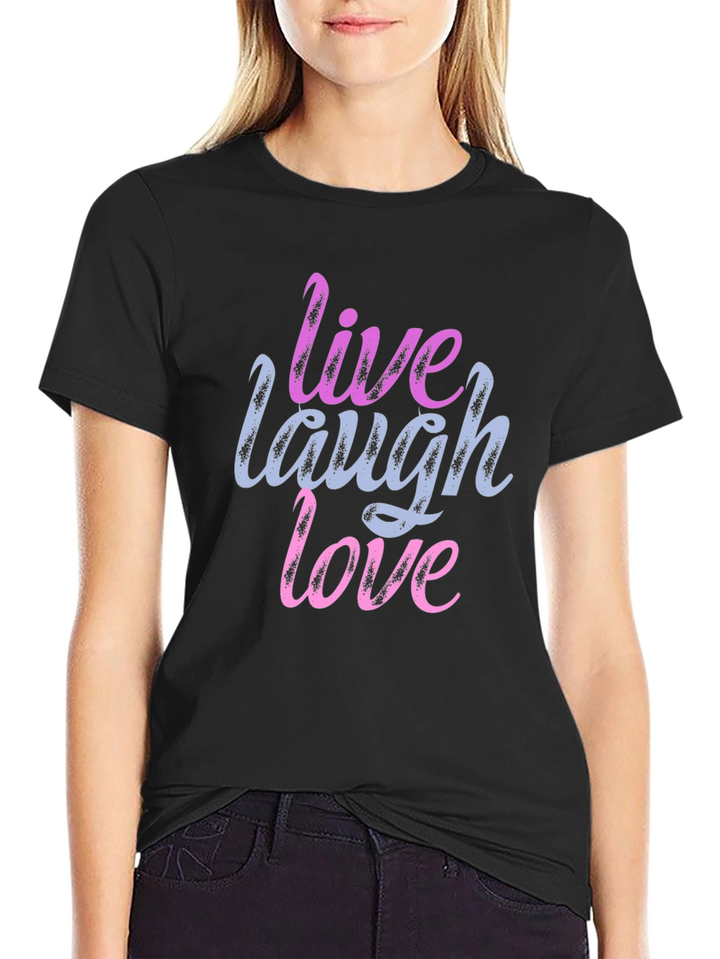 Live Laugh Love Graphic Print Black T-Shirt