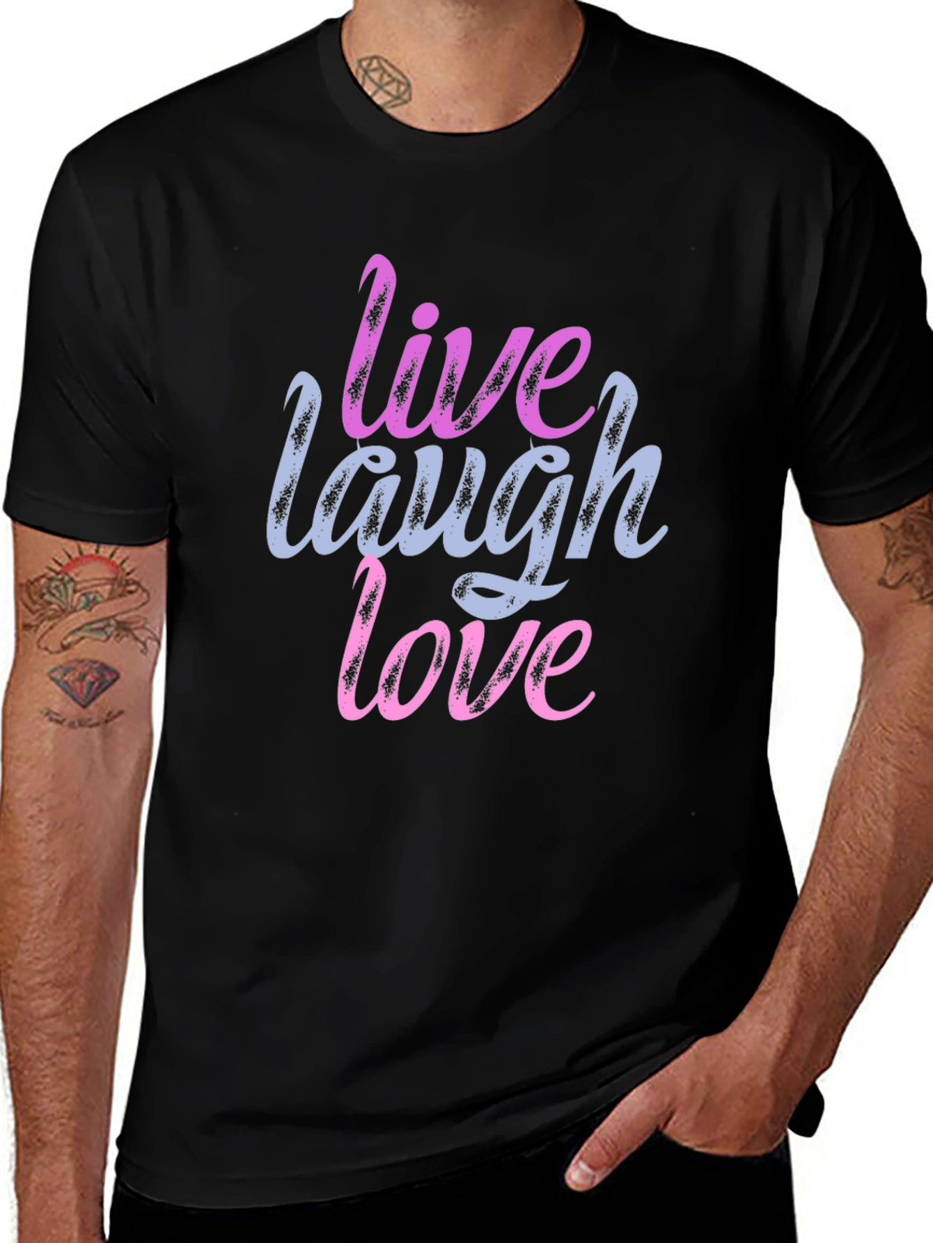 Live Laugh Love Graphic Print Black T-Shirt