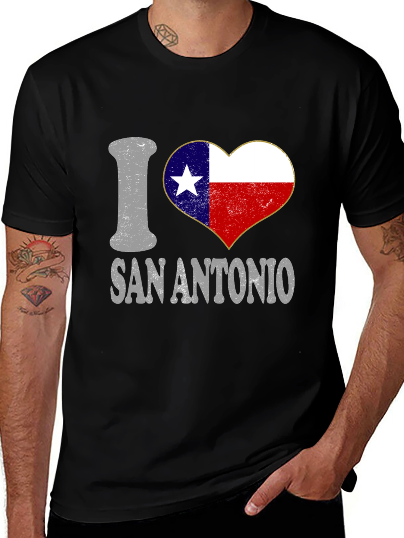 I Love San Antonio Texas Flag Heart T-Shirt