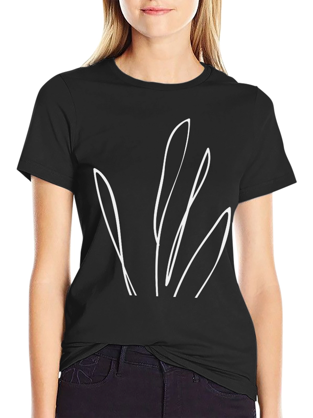 Minimalist Leaf Design Black T-Shirt