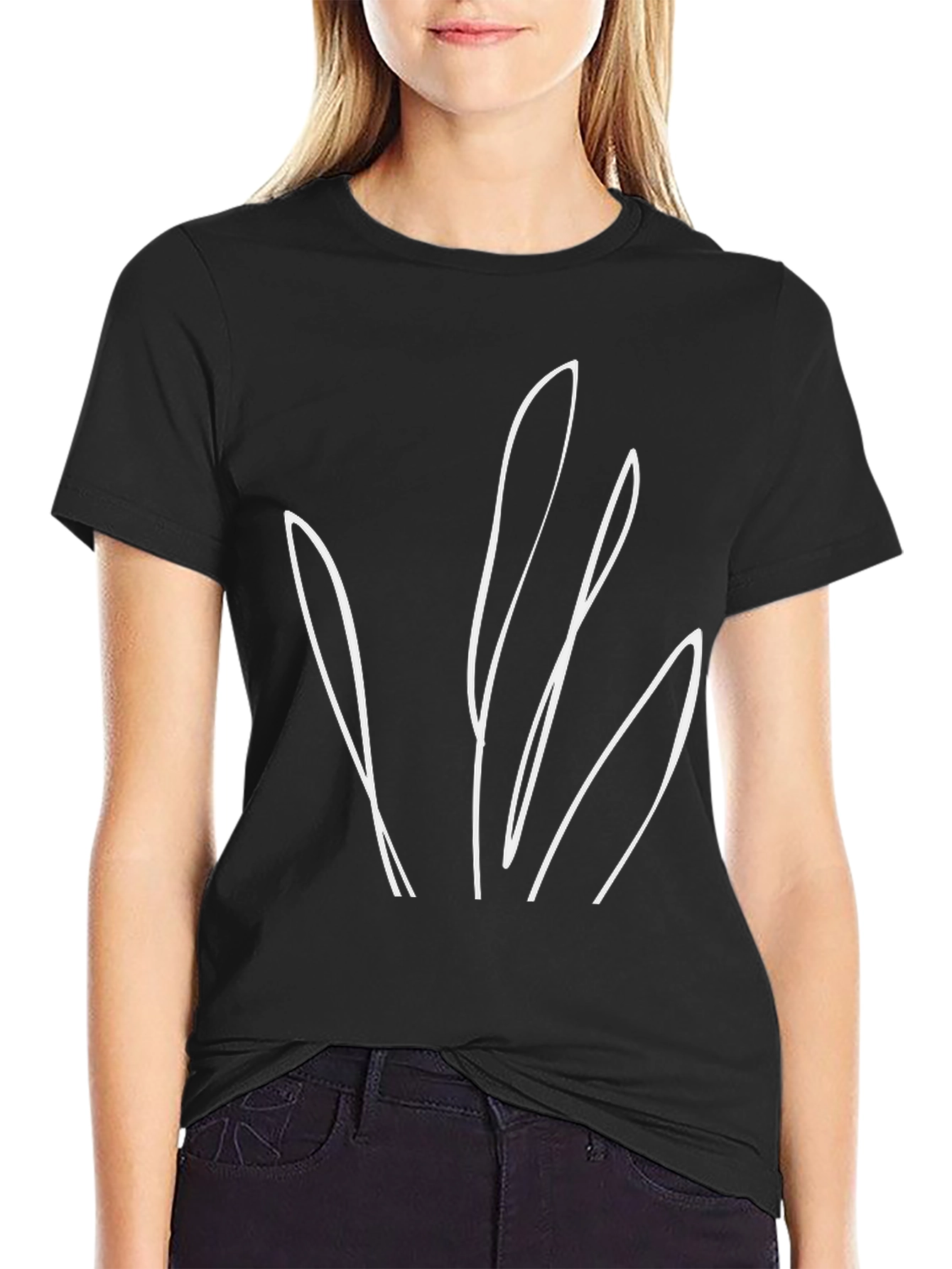 Minimalist Leaf Design Black T-Shirt