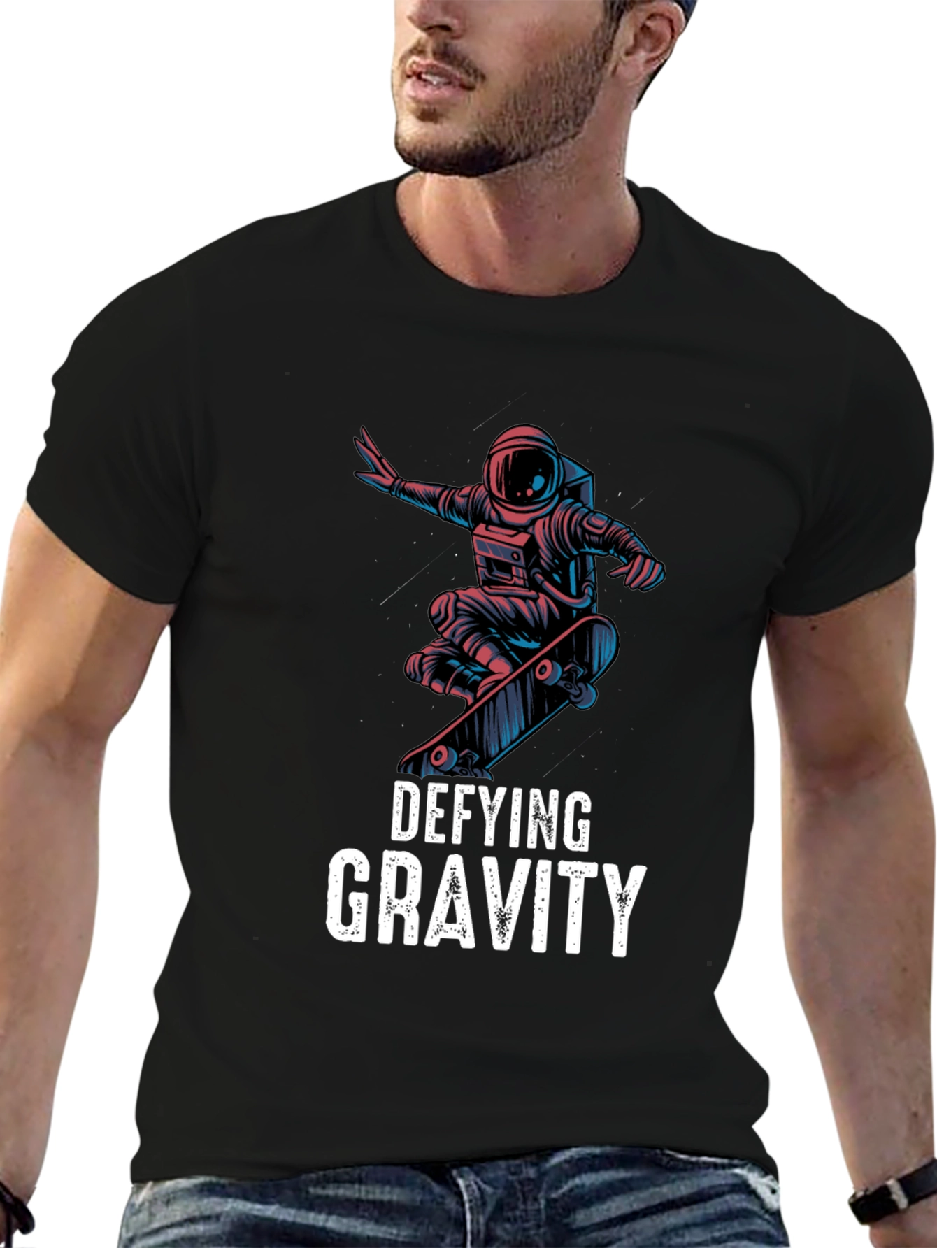 Defying Gravity Astronaut Skateboarder Graphic Tee