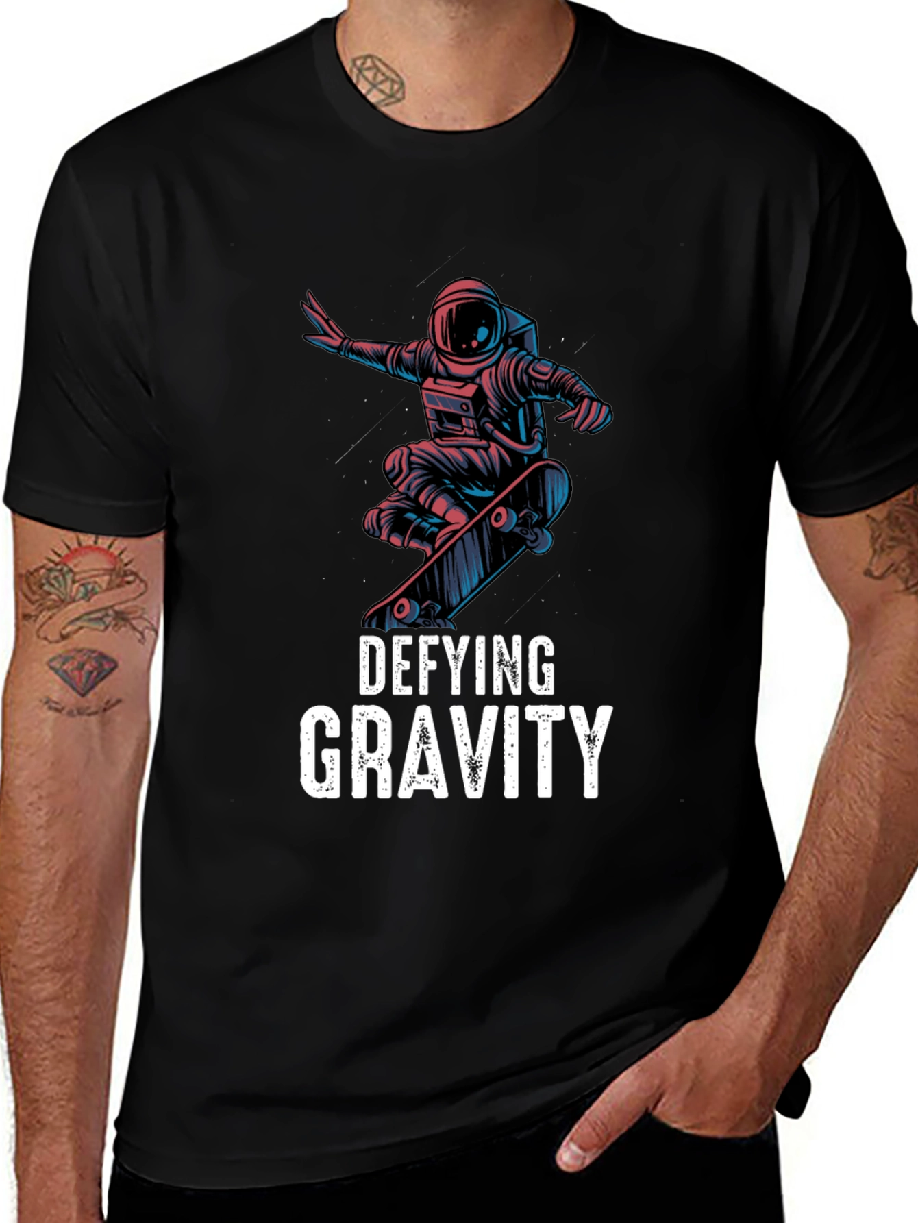 Defying Gravity Astronaut Skateboarder Graphic Tee