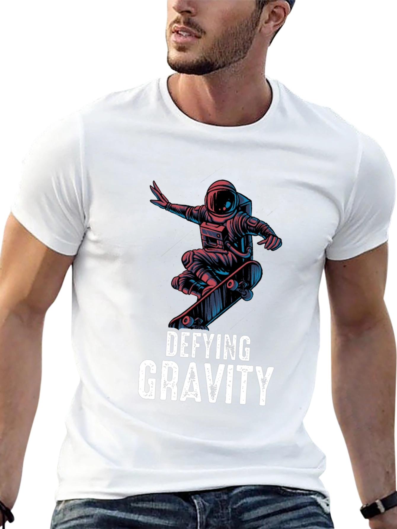 Defying Gravity Astronaut Skateboarder Graphic Tee