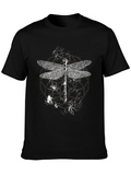 Dragonfly Graphic Print Black T-Shirt