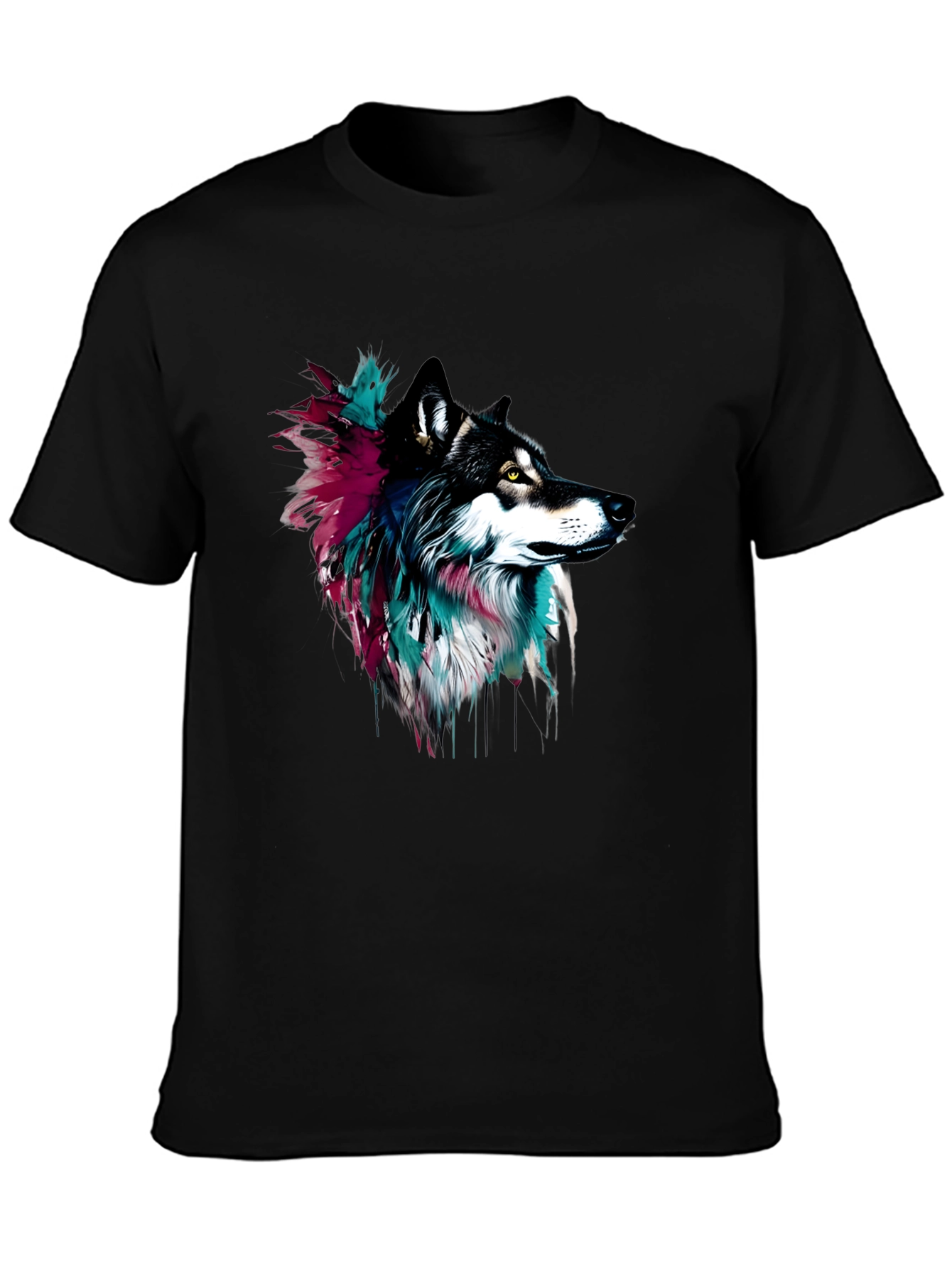 Wolf Graphic Tee - Black Cotton Blend - Artistic Design