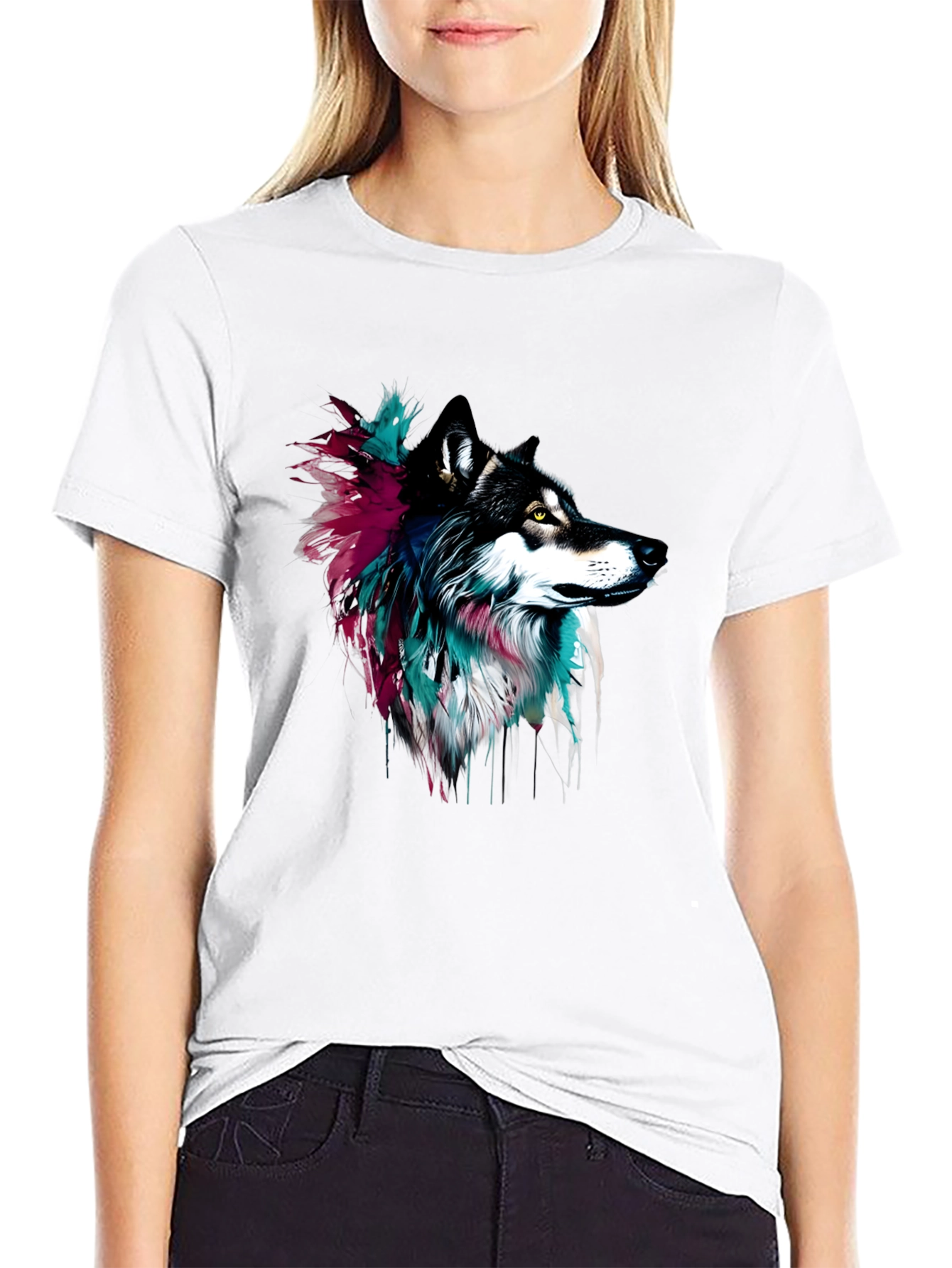 Wolf Graphic Tee - Black Cotton Blend - Artistic Design