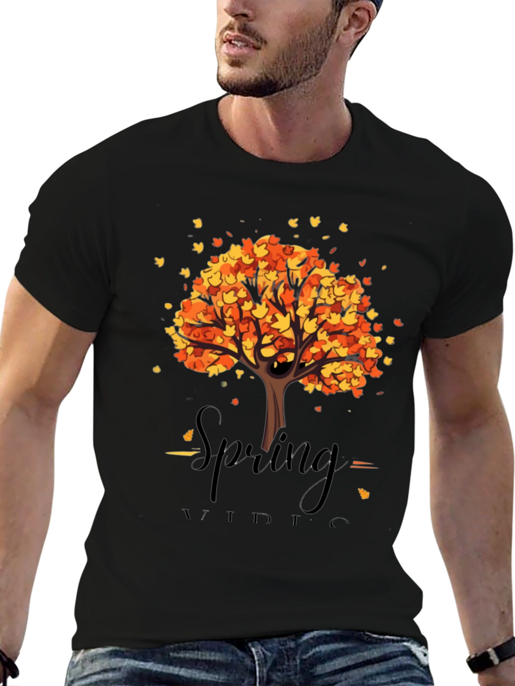 Autumn Tree Graphic Black T-Shirt
