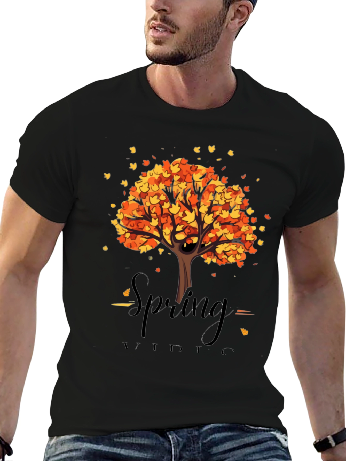 Autumn Tree Graphic Black T-Shirt