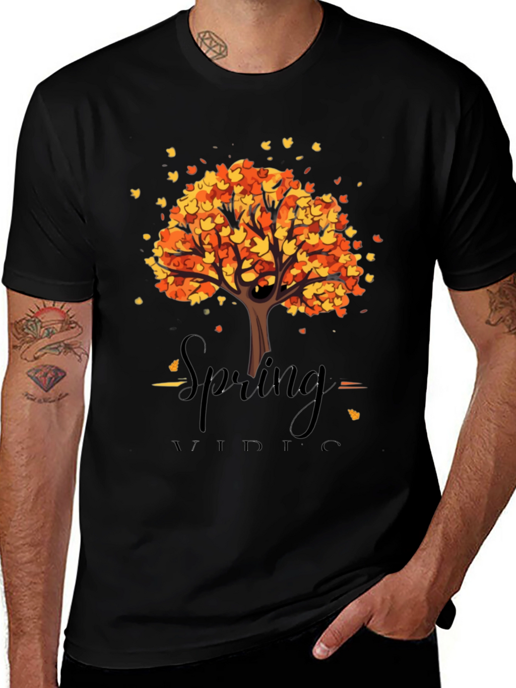 Autumn Tree Graphic Black T-Shirt