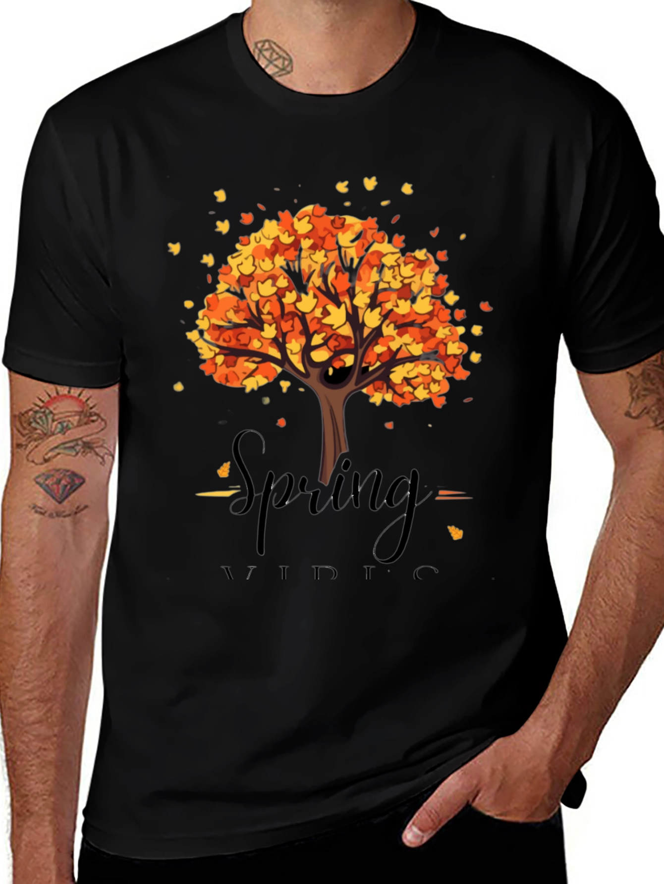 Autumn Tree Graphic Black T-Shirt