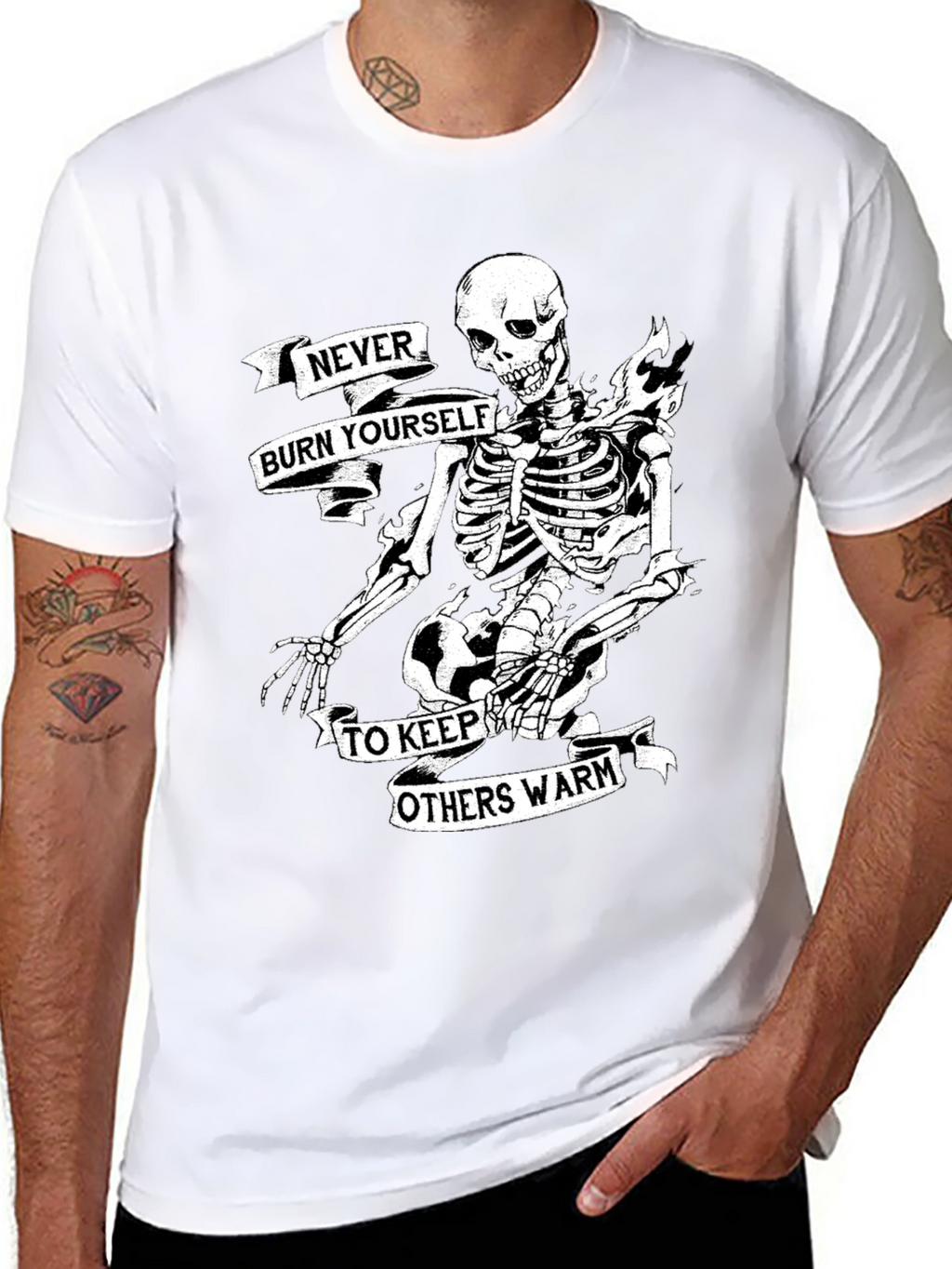 Skeleton Never Burn Yourself Graphic T-Shirt
