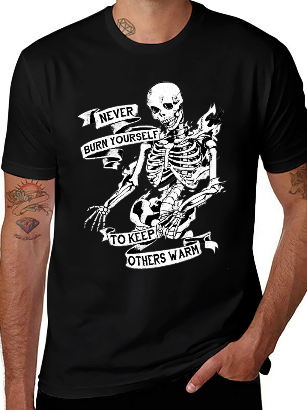 Skeleton Never Burn Yourself Graphic T-Shirt