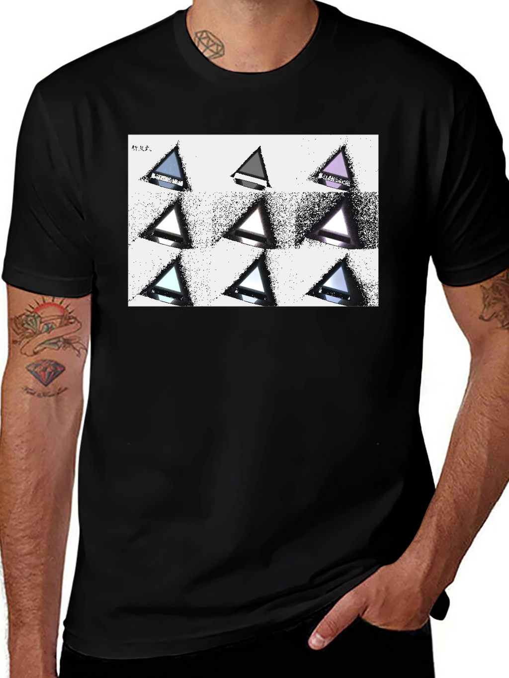 Geometric Triangle Print Black T-Shirt