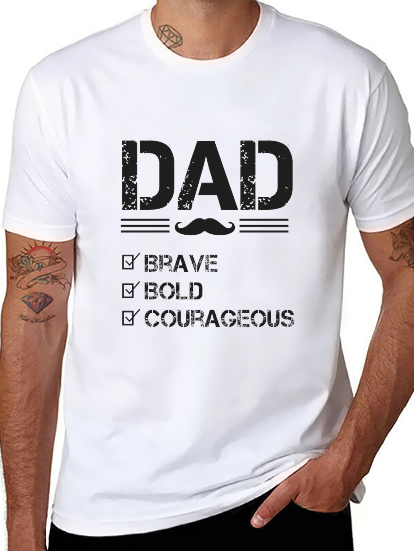 Dad Brave Bold Courageous Graphic Tee - Black
