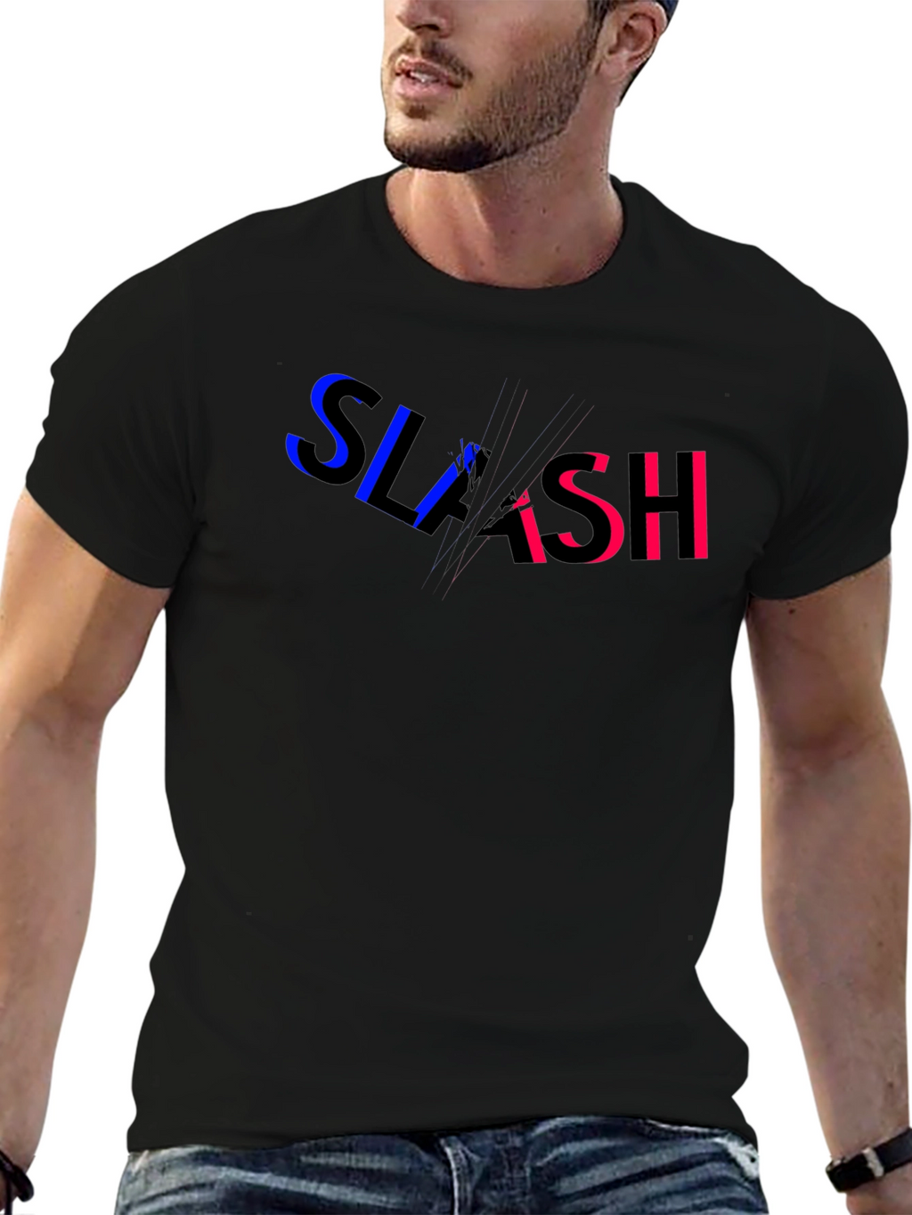 Slash Graphic Print Black T-Shirt