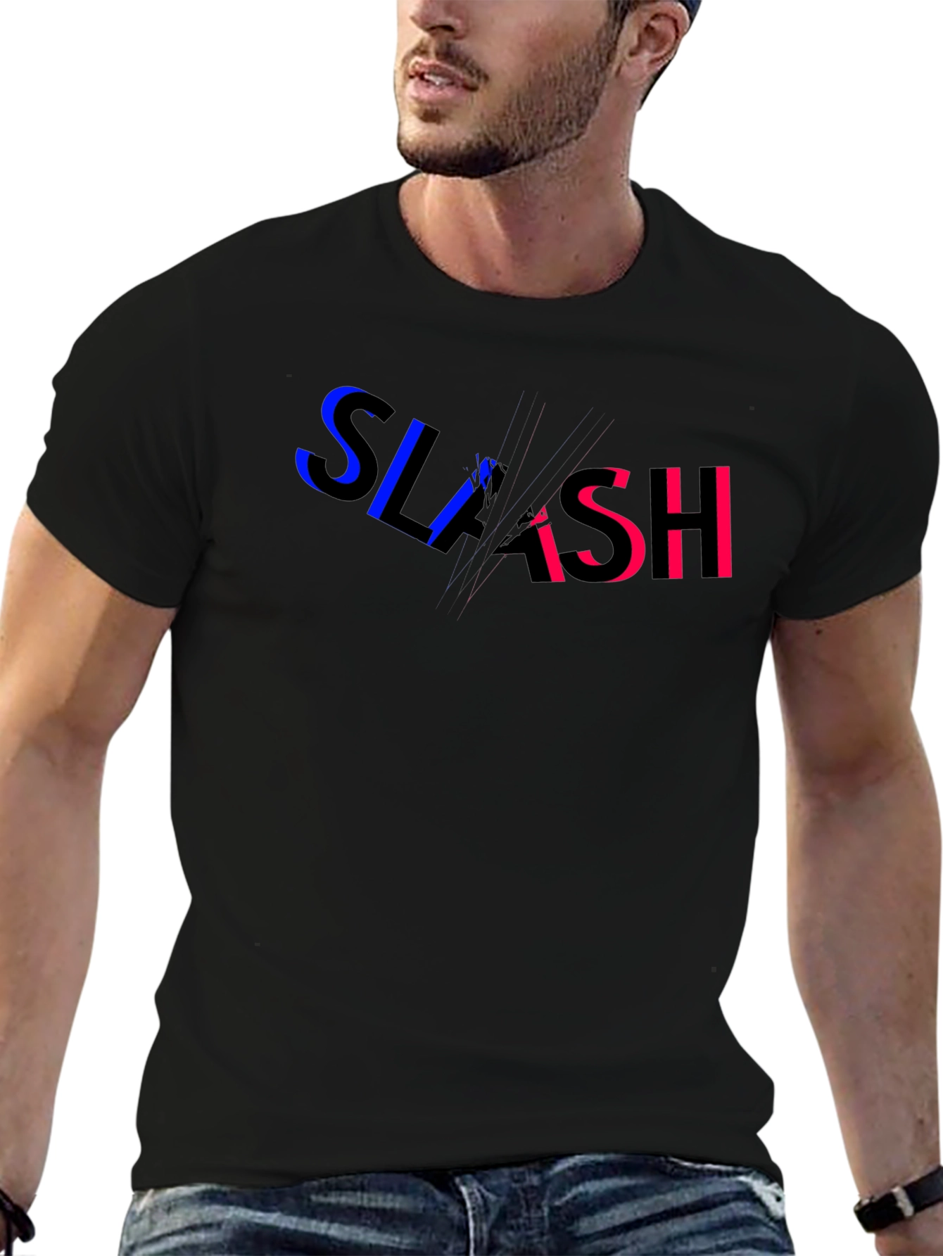 Slash Graphic Print Black T-Shirt