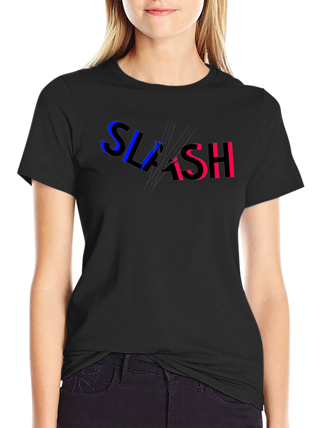 Slash Graphic Print Black T-Shirt