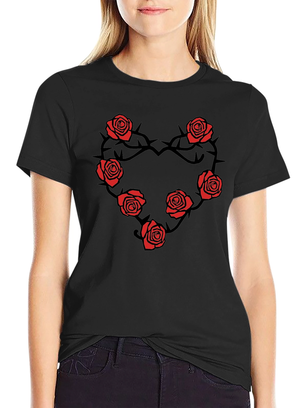 Rose Heart T-Shirt - Black