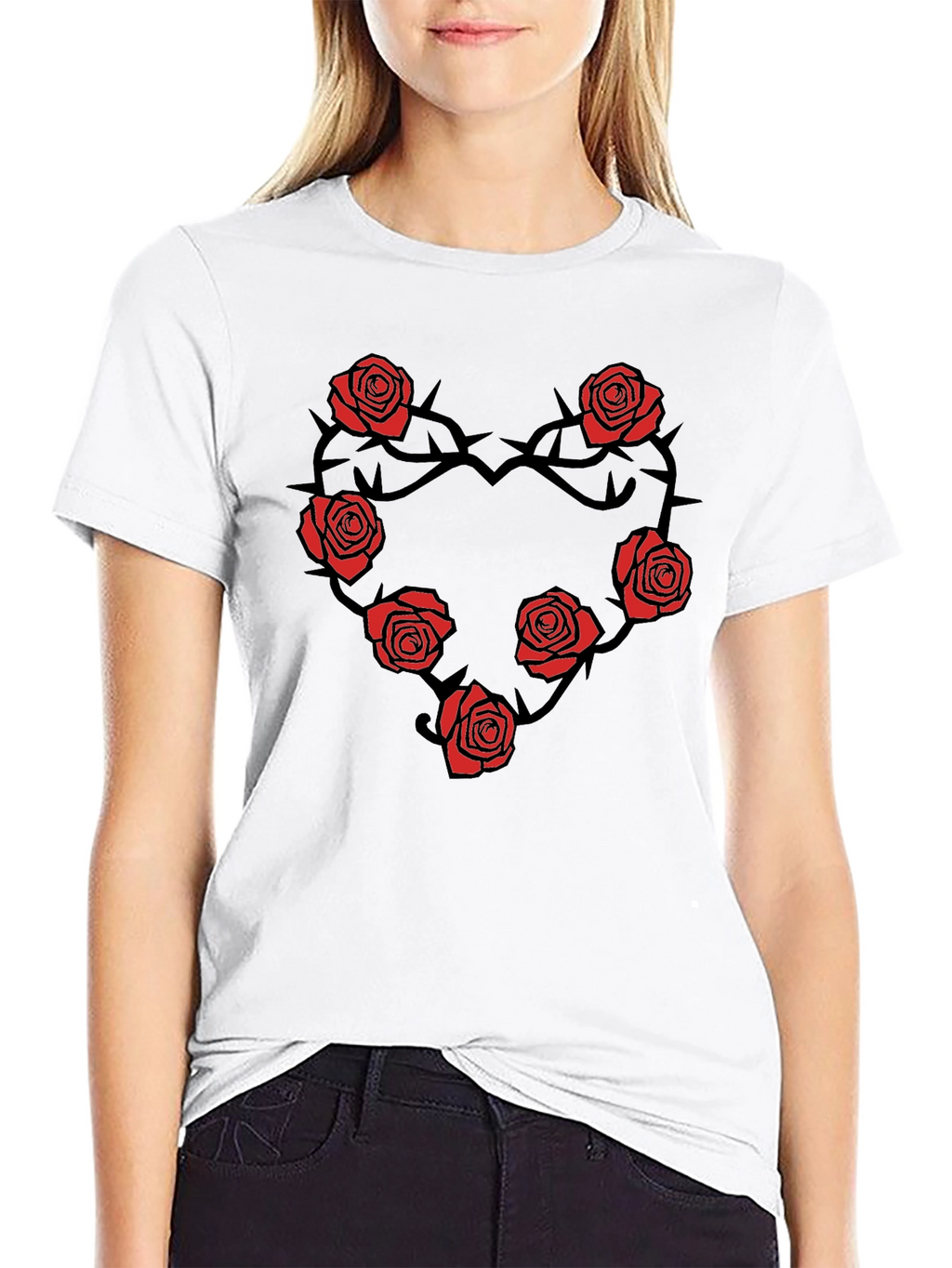 Rose Heart T-Shirt - Black