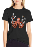 Octopus Chainsaw & Knife T-Shirt - Mens Black Tee