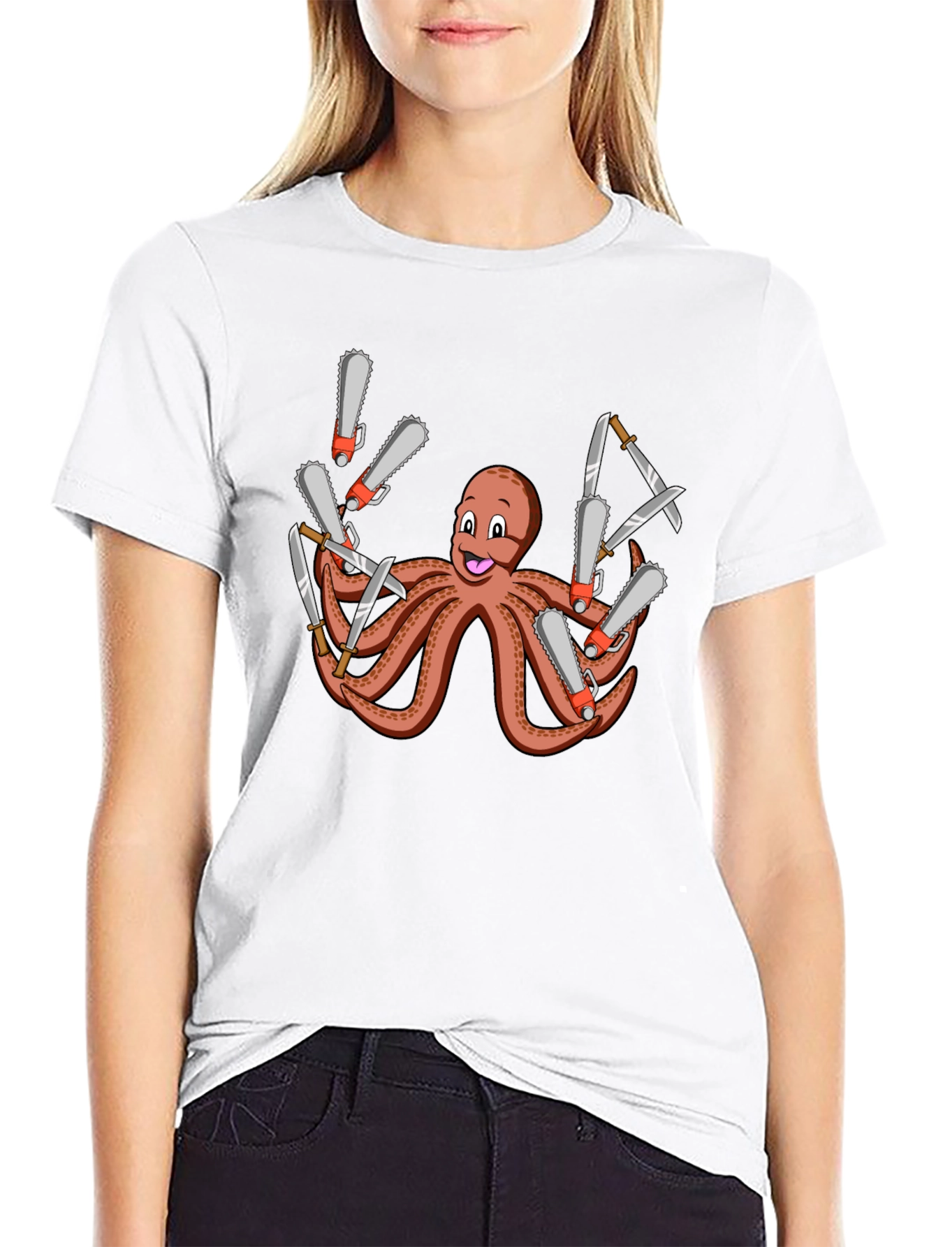 Octopus Chainsaw & Knife T-Shirt - Mens Black Tee