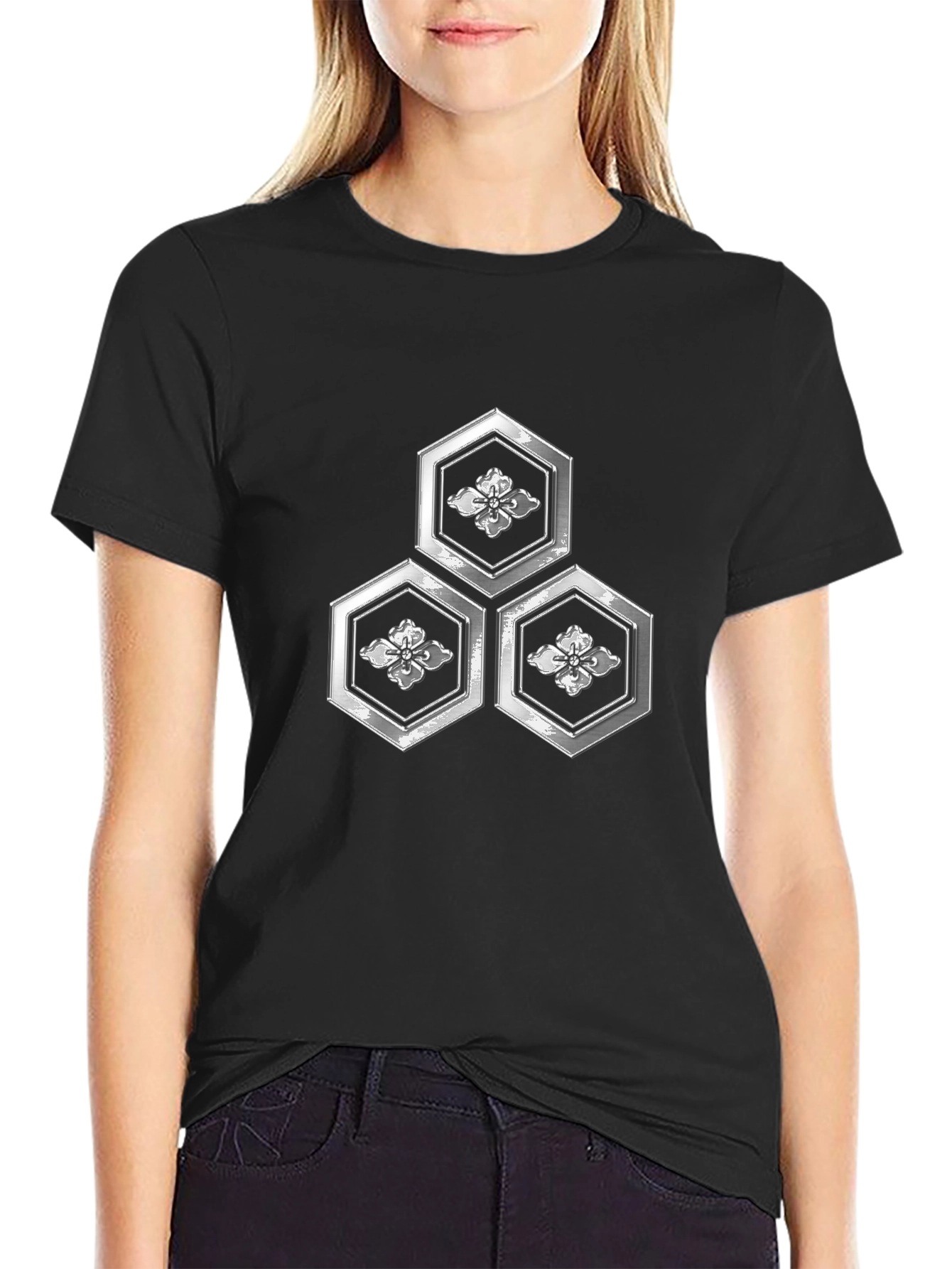 Geometric Floral Hexagon Graphic T-Shirt