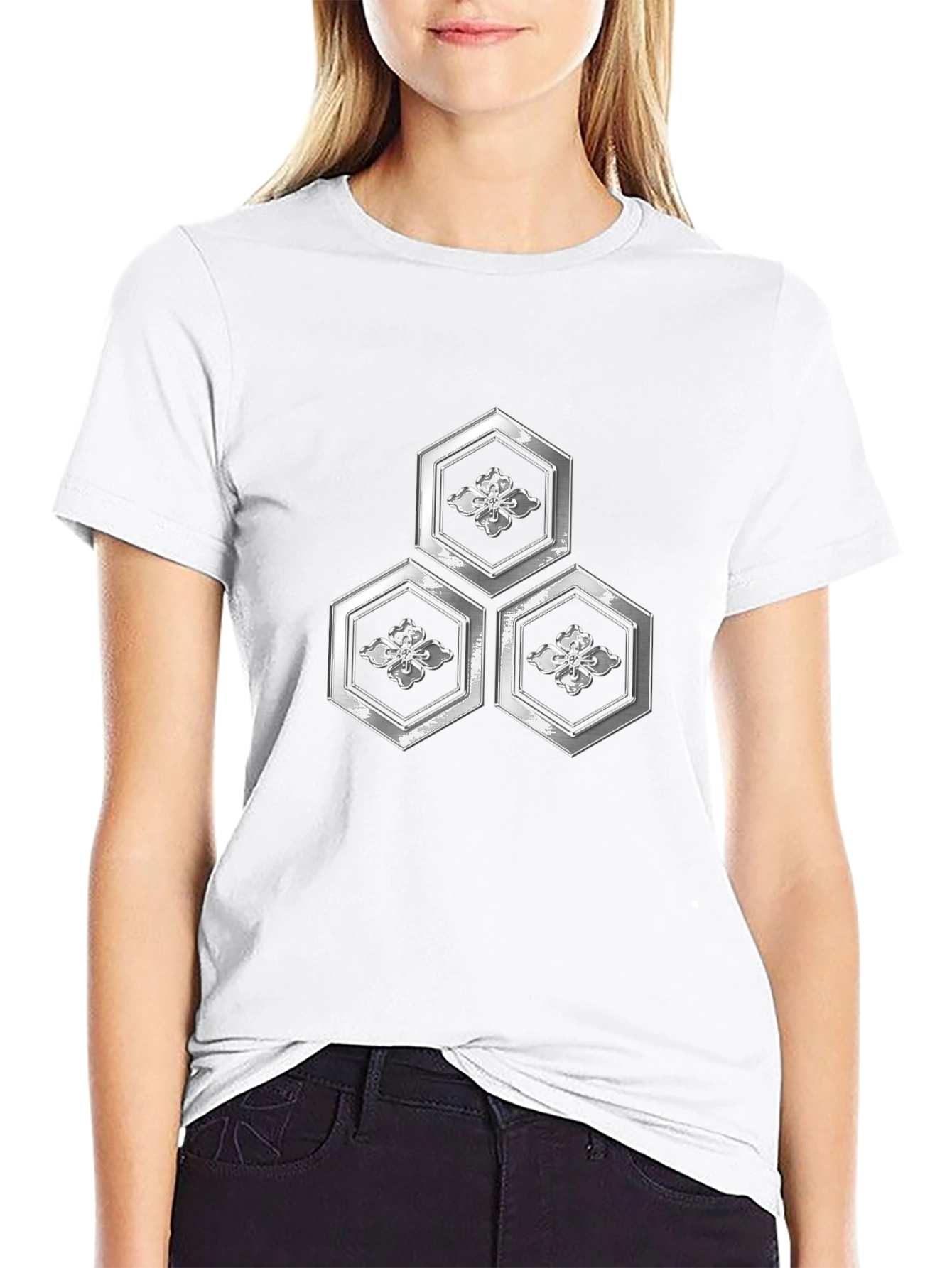 Geometric Floral Hexagon Graphic T-Shirt