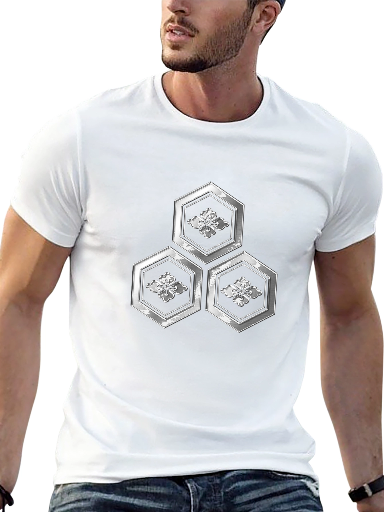 Geometric Floral Hexagon Graphic T-Shirt