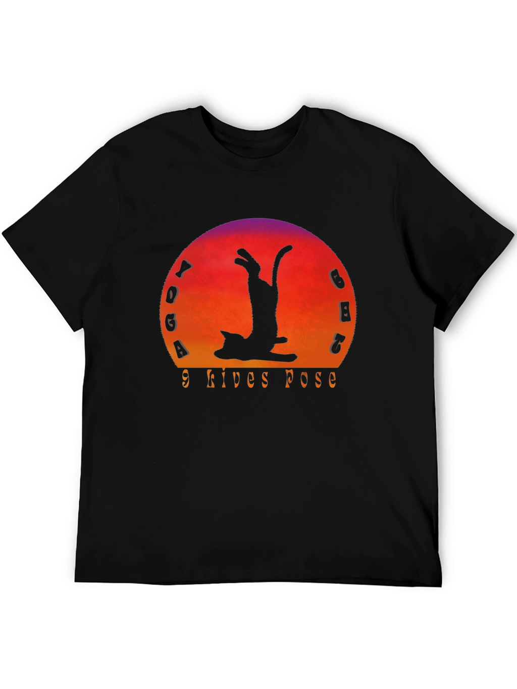 Yoga Cat 9 Lives Pose Black T-Shirt