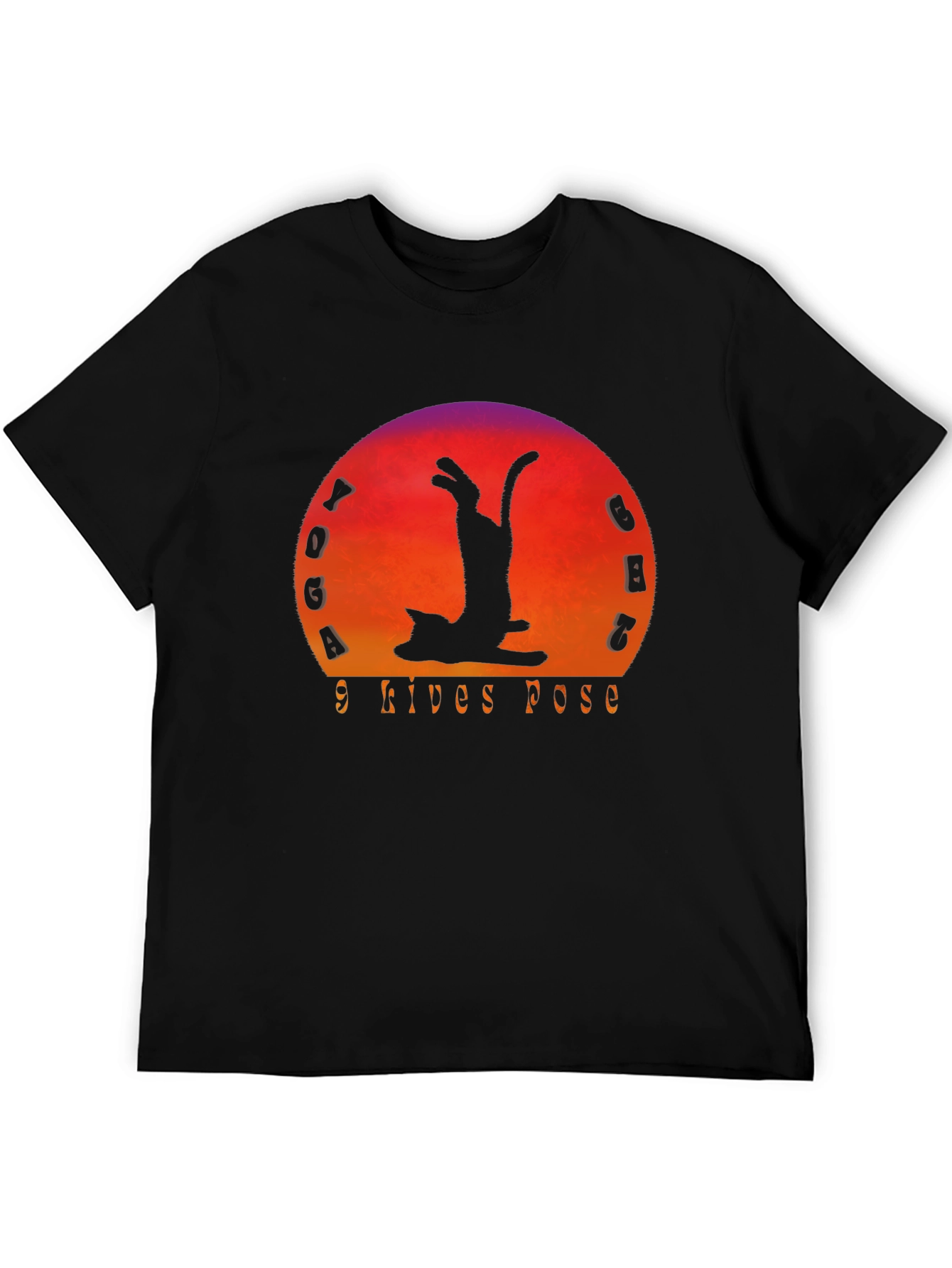 Yoga Cat 9 Lives Pose Black T-Shirt