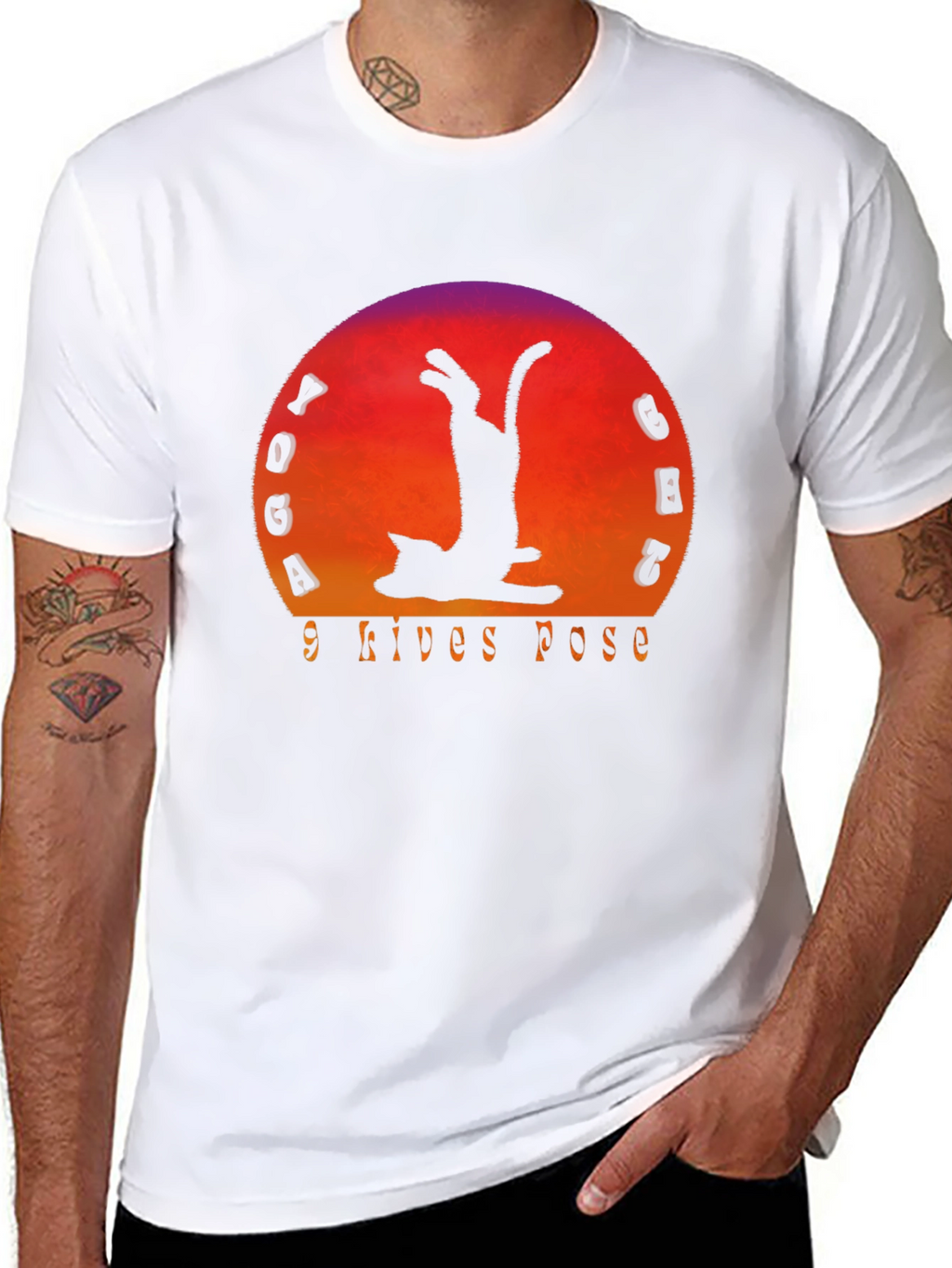 Yoga Cat 9 Lives Pose Black T-Shirt